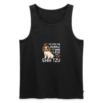 Plus je rencontre de gens, plus j’aime mon Shih tzu - Débardeur bio Premium Homme - noir - Devant - Michal (187cm)
