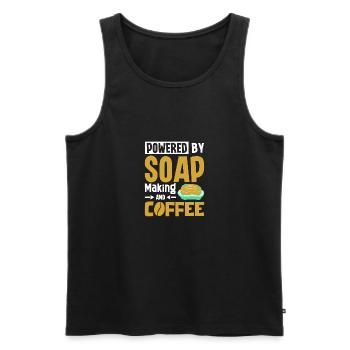 Powered by Soap Making and coffee - Männer Premium Bio Tank Top - Schwarz - Vorne - Michal (187cm)