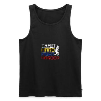 Entraînez-vous dur, combattez plus fort Escrima - Débardeur bio Premium Homme - noir - Devant - AI Model Male 178 light (178cm)