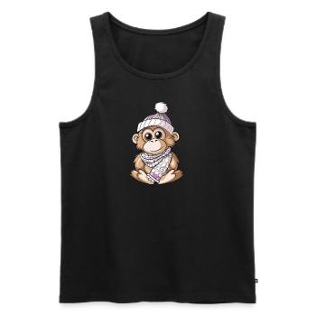 Niedlicher Orang Utan mit Schal und Pudelmütze. - Männer Premium Bio Tank Top - Schwarz - Vorne - Michal (187cm)