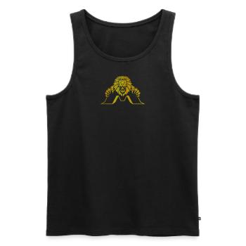 Logo Mighty gold - Männer Premium Bio Tank Top - Schwarz - Vorne - Michal (187cm)