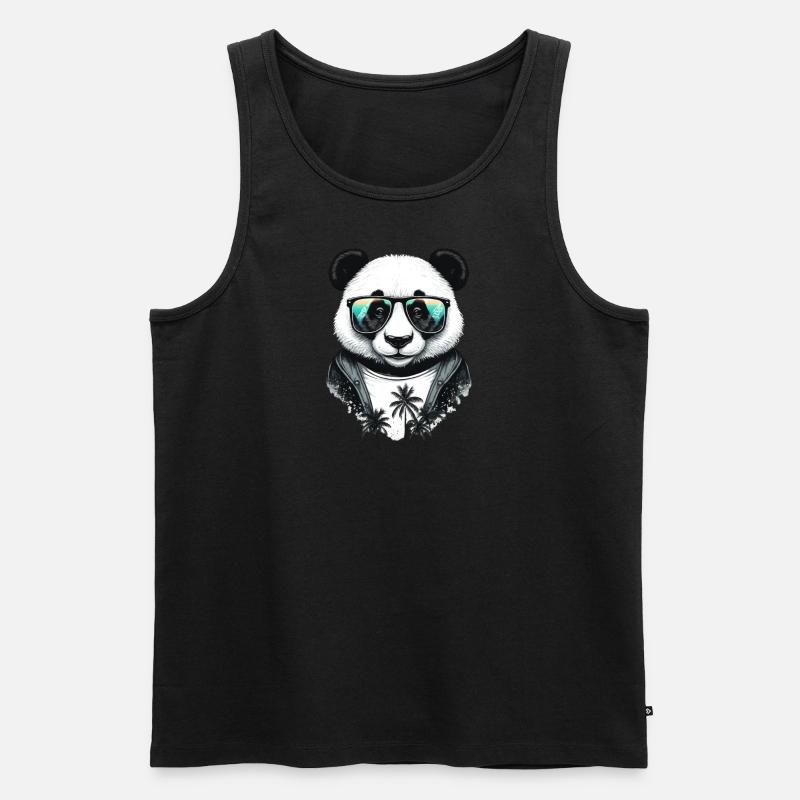 Panda Palmen - Beach Panda - Männer Premium Bio Tank Top - Schwarz
