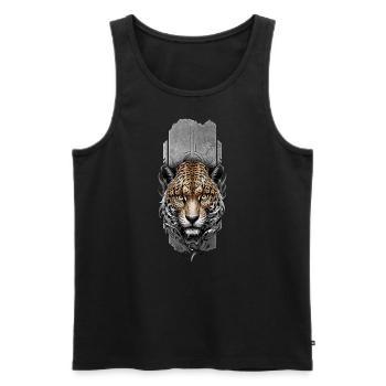 Fierce Majesty: Intense Jaguar Head - Men's Premium Organic Tank Top - black - Front - AI Model Male 178 light (178cm)