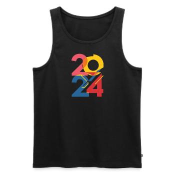 Vibrant 2024 color - Men's Premium Organic Tank Top - black - Front - AI Model Male 178 light (178cm)