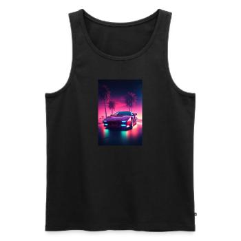 Eine Synthwave Fahrt in die Zukunft im Outrun Stil - Männer Premium Bio Tank Top - Schwarz - Vorne - Michal (187cm)