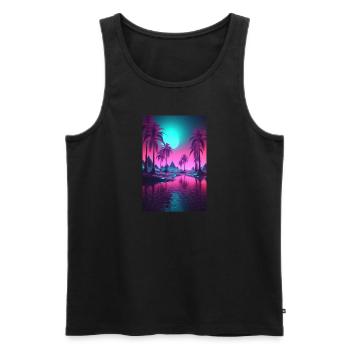 Eine surreale kosmische Synthwave Retrowave Nacht - Männer Premium Bio Tank Top - Schwarz - Vorne - Michal (187cm)