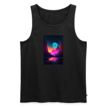 Mountain Glow: Synthwave Vibes in Alpine Serenity - Männer Premium Bio Tank Top - Schwarz - Vorne - Michal (187cm)