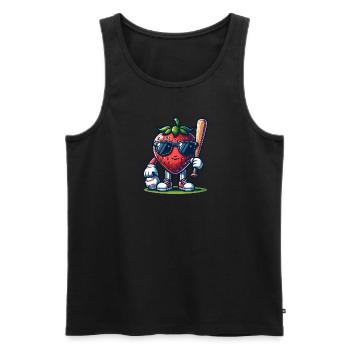 Coole Erdbeer-Baseball-Action im Sommer - Männer Premium Bio Tank Top - Schwarz - Vorne - AI Model Male 178 light (178cm)