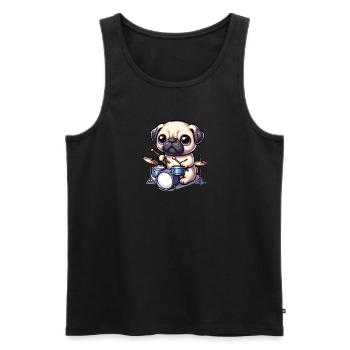 Cute Pug Drummer Design - Men's Premium Organic Tank Top - black - Front - AI Model Male 178 light (178cm)