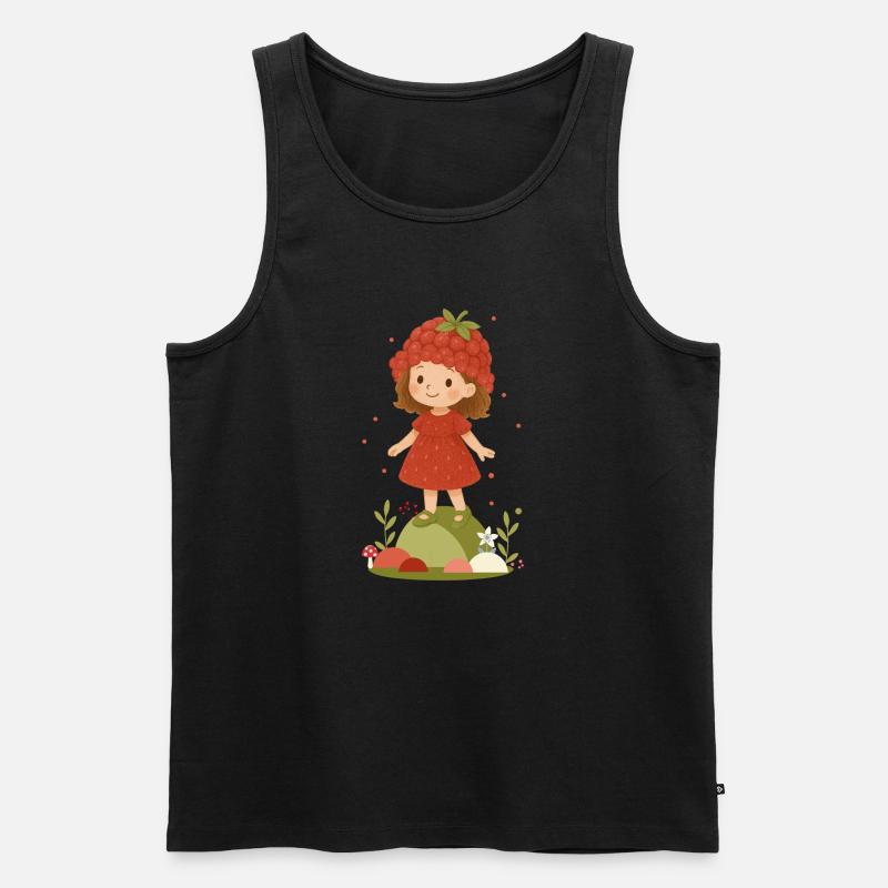 Süßes Himbeer-Mädchen Illustration - Männer Premium Bio Tank Top - Schwarz