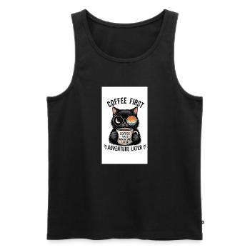 Kaffee zuerst, Abenteuer später Katze - Männer Premium Bio Tank Top - Schwarz - Vorne - AI Model Male 178 light (178cm)