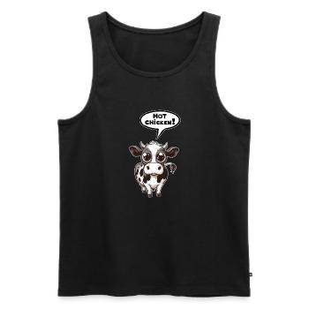 Vache bulle de dialogue Poulet chaud - Débardeur bio Premium Homme - noir - Devant - Michal (187cm)