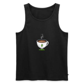 Le café recharge les batteries - Débardeur bio Premium Homme - noir - Devant - AI Model Male 178 light (178cm)