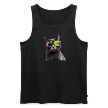 Coole Katze mit Regenbogen Sonnebrille - Männer Premium Bio Tank Top - Schwarz - Vorne - AI Model Male 178 light (178cm)