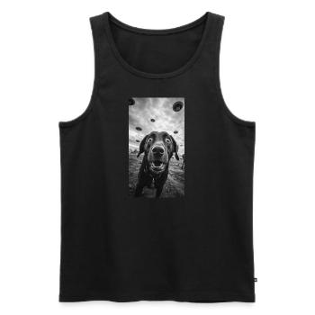 Alien UFO Drôle Chien Meme Selfie - Débardeur bio Premium Homme - noir - Devant - AI Model Male 178 light (178cm)