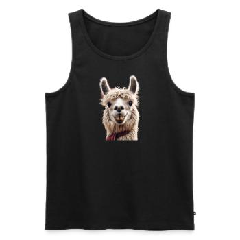 Llama Smile: The Cheeky Gaze - Men's Premium Organic Tank Top - black - Front - Michal (187cm)
