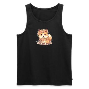 Japanese dog Shiba Inu girl with flower wreath - Men's Premium Organic Tank Top - black - Front - AI Model Male 178 light (178cm)