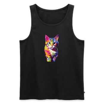 Chat coloré espiègle - Débardeur bio Premium Homme - noir - Devant - AI Model Male 178 light (178cm)