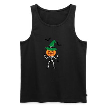 Squelette d’Halloween avec citrouille, chauve-souris et araignée - Débardeur bio Premium Homme - noir - Devant - Michal (187cm)