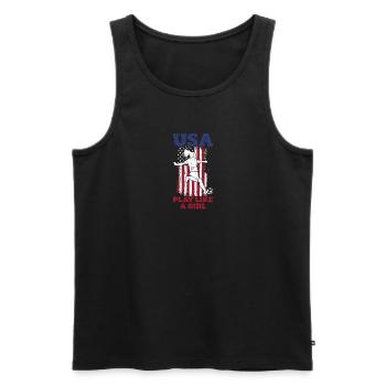 USA spielen wie ein Mädchen - Score Keeper - Männer Premium Bio Tank Top - Schwarz - Vorne - Michal (187cm)