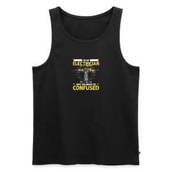 Ich bin Elektriker, kein Zauberer, aber ich kann sehen - Männer Premium Bio Tank Top - Schwarz - Vorne - Michal (187cm)