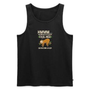 Faultier Büro Spruch Sloth, Irgendwas Ist Hier - Männer Premium Bio Tank Top - Schwarz - Vorne - Michal (187cm)