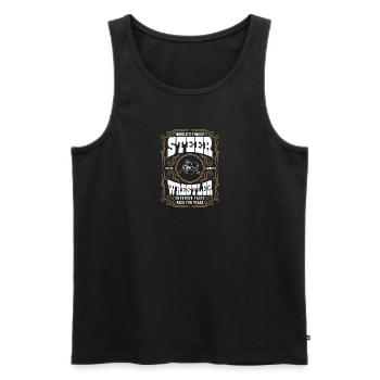 Worlds Finest Steer Wrestler Label, Rodeo Cowboy - Männer Premium Bio Tank Top - Schwarz - Vorne - AI Model Male 178 light (178cm)