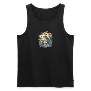 White Cottagecore Aesthetic Mushroom Frog Reading - Men's Premium Organic Tank Top - black - Front - AI Model Male 178 light (178cm)