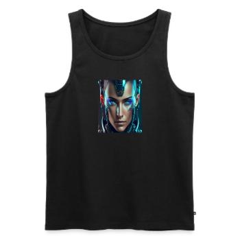Cyborg face half human futuristic - Men's Premium Organic Tank Top - black - Front - AI Model Male 178 light (178cm)