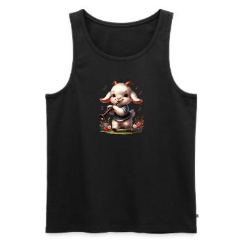 Chèvre jouant de la clarinette drôle Motif de ferme - Débardeur bio Premium Homme - noir - Devant - Michal (187cm)