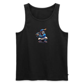 Cooler Faultier Baseball Spieler - Männer Premium Bio Tank Top - Schwarz - Vorne - Michal (187cm)