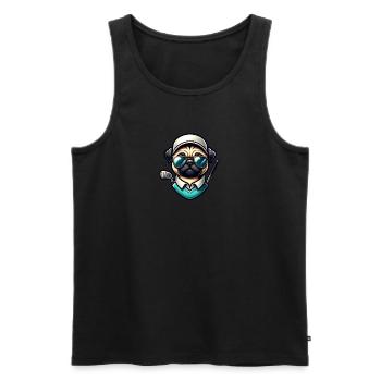 Drôle de golfeur carlin jouant au golf avec des poses cool - Débardeur bio Premium Homme - noir - Devant - Michal (187cm)