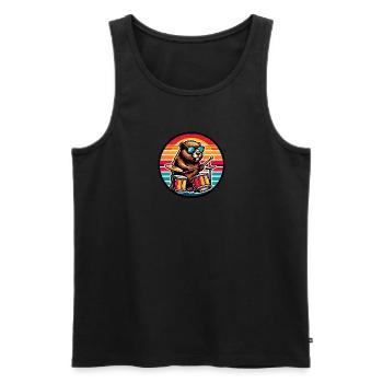 Retro Beaver Drummer with Drumsticks Rock Band - Men's Premium Organic Tank Top - black - Front - Michal (187cm)