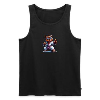 Karate Bär in Action mit Brille - Männer Premium Bio Tank Top - Schwarz - Vorne - AI Model Male 178 light (178cm)