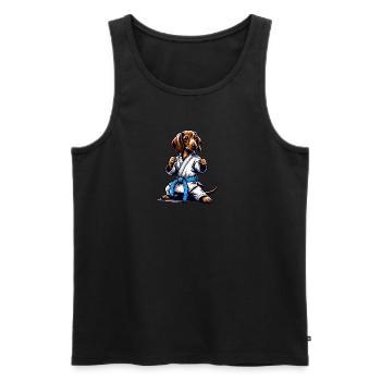 Karate Dachshund with Blue Belt - Men's Premium Organic Tank Top - black - Front - Michal (187cm)