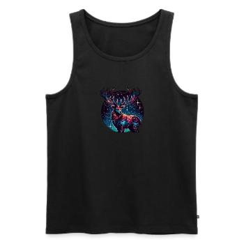 Majestueux cerf de galaxie dans le ciel étoilé - Débardeur bio Premium Homme - noir - Devant - Michal (187cm)