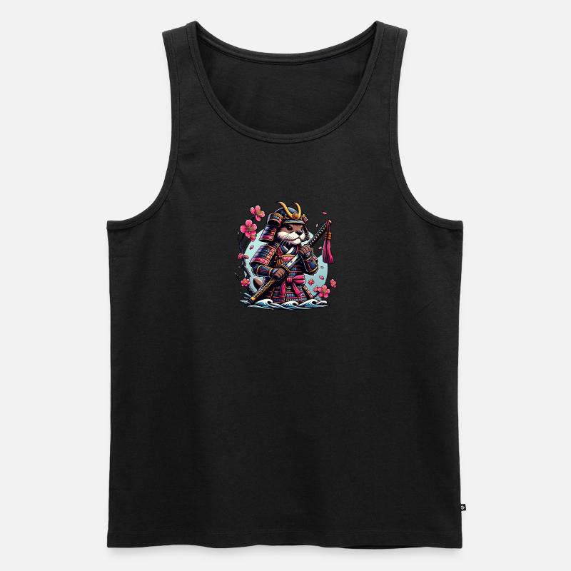 Niedlicher Samurai Otter mit Kirschblüten - Männer Premium Bio Tank Top - Schwarz