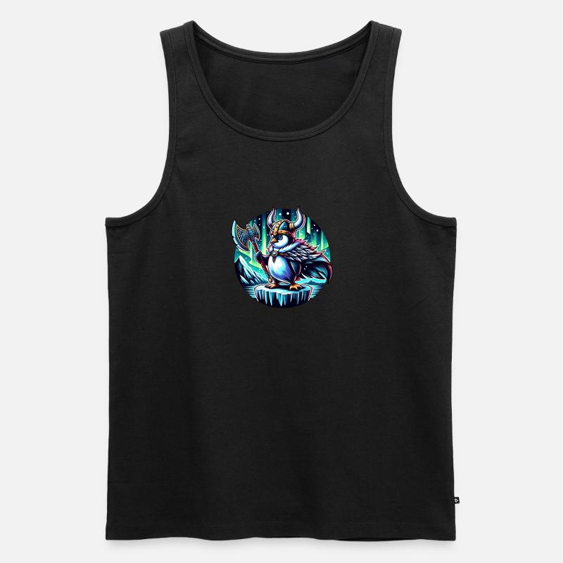 Wikinger Pinguin Unter Polarlichtern - Männer Premium Bio Tank Top - Schwarz