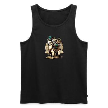 Alpaga steampunk avec engrenages et chapeau haut de forme - Débardeur bio Premium Homme - noir - Devant - Michal (187cm)