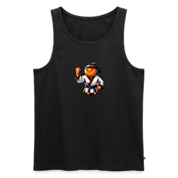 Karate Orange Frucht mit Schwarzem Gürtel - Männer Premium Bio Tank Top - Schwarz - Vorne - AI Model Male 178 light (178cm)