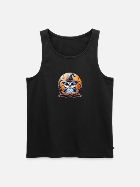 Eulenzauberer Zauberer, Eule und Hut - Männer Premium Bio Tank Top - Schwarz