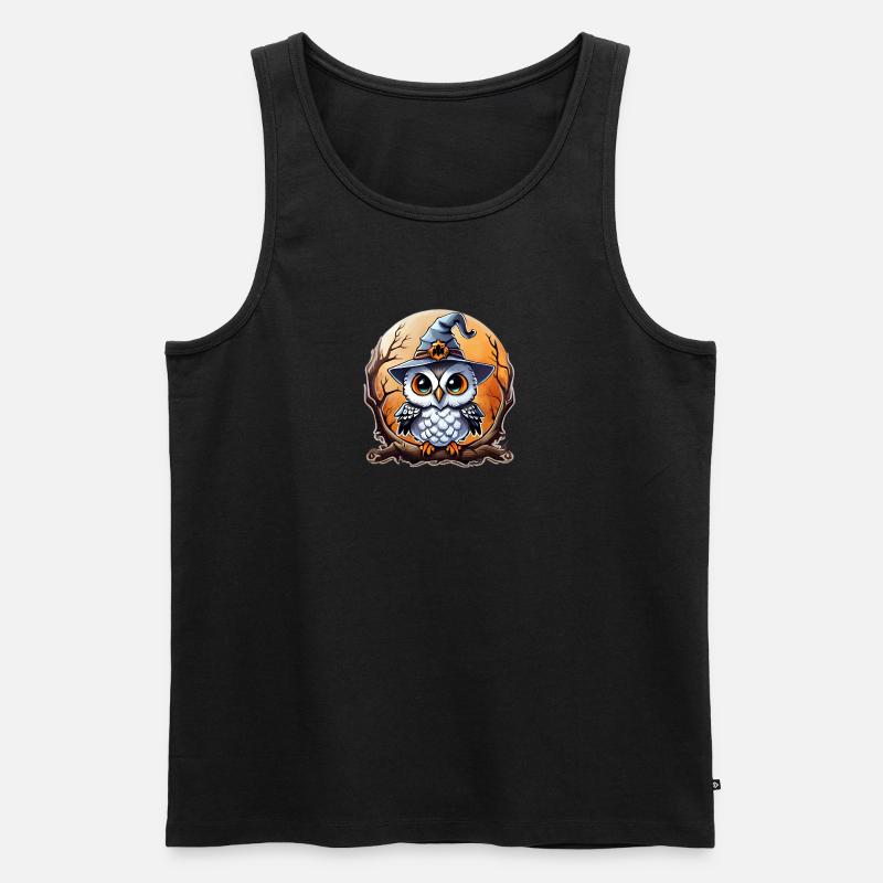 Eulenzauberer Zauberer, Eule und Hut - Männer Premium Bio Tank Top - Schwarz