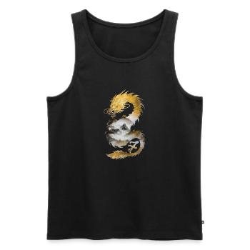 Dragon chinois cool avec panorama de montagne - Débardeur bio Premium Homme - noir - Devant - AI Model Male 178 light (178cm)