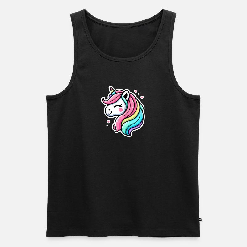 Einhorn Comic Regenbogen Herzen - Männer Premium Bio Tank Top - Schwarz