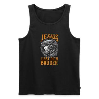 Citation de Jesus Loves You Brother Christian - Débardeur bio Premium Homme - noir - Devant - Michal (187cm)