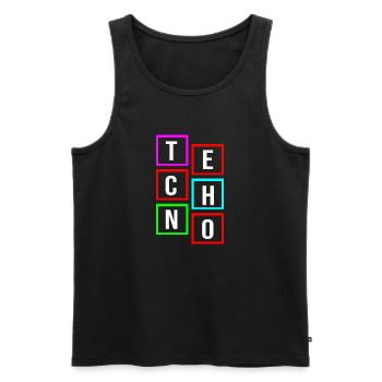 techno logo - Men's Premium Organic Tank Top - black - Front - AI Model Male 178 light (178cm)
