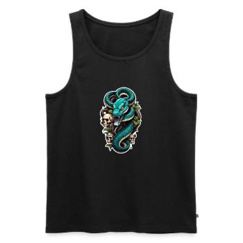 serpent squelette et tatouage - Débardeur bio Premium Homme - noir - Devant - AI Model Male 178 light (178cm)