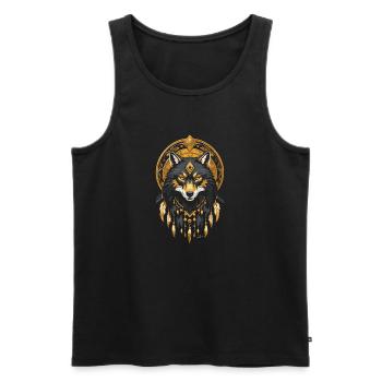 Loup indien or - Débardeur bio Premium Homme - noir - Devant - AI Model Male 178 light (178cm)
