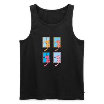 katzen am fenster bunt - Männer Premium Bio Tank Top - Schwarz - Vorne - AI Model Male 178 light (178cm)