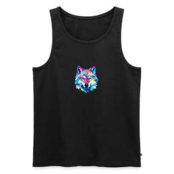 Loup Liberté Animal Monde Faune Merveille Abstrait - Débardeur bio Premium Homme - noir - Devant - Michal (187cm)